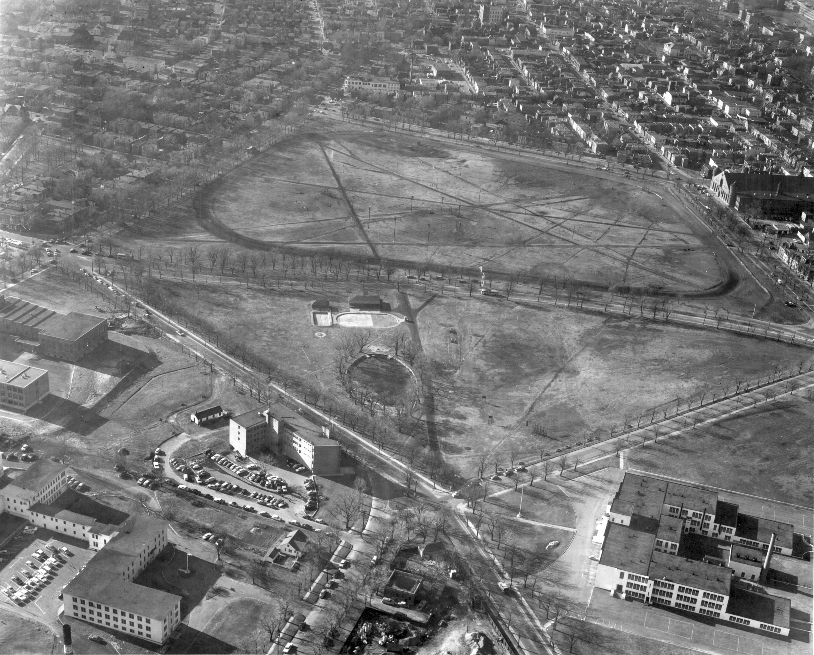 Black and white aerial view of the North mons