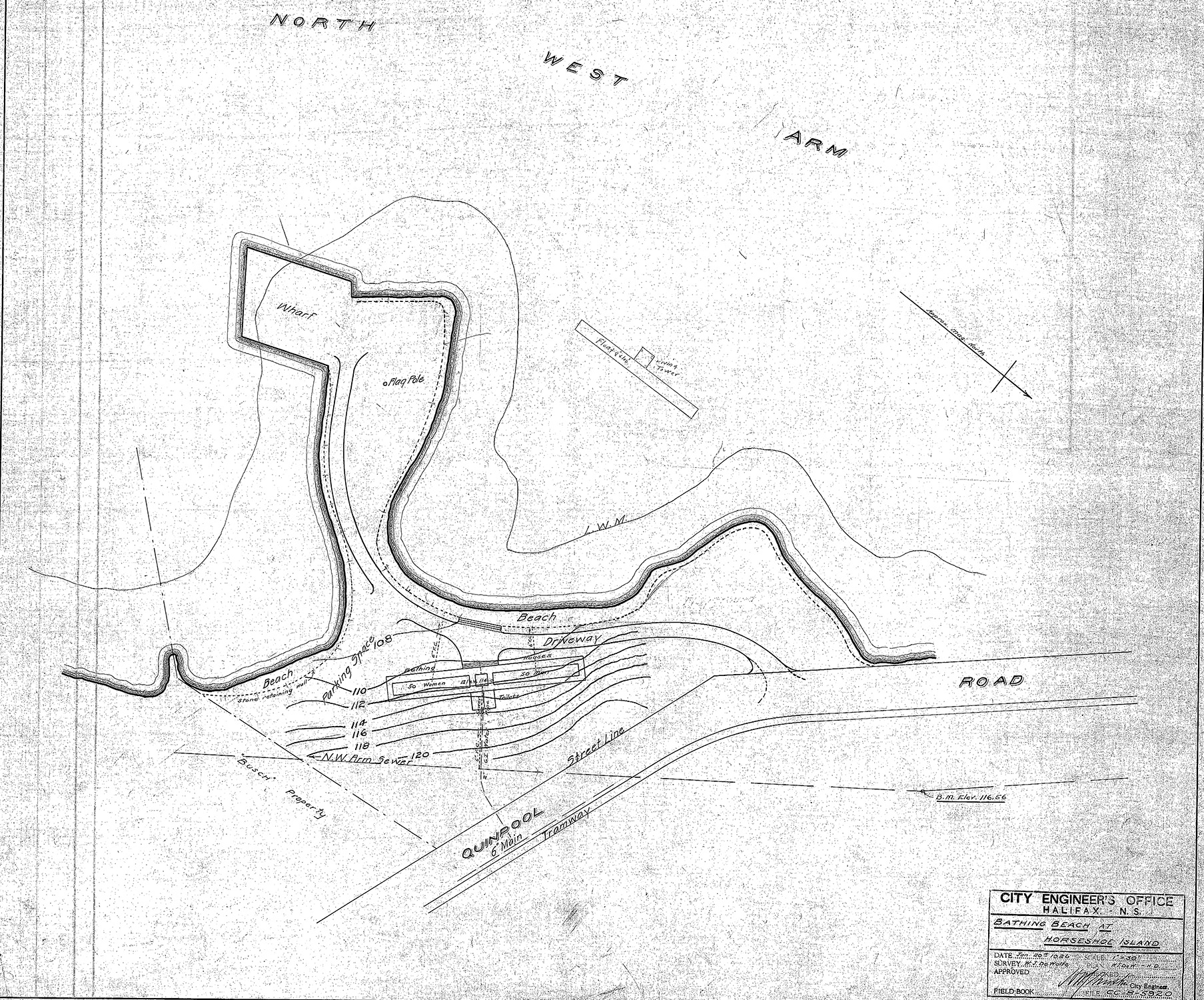 Site plan for Bathing Beach at Horseshoe Island Jan 20 1926 [