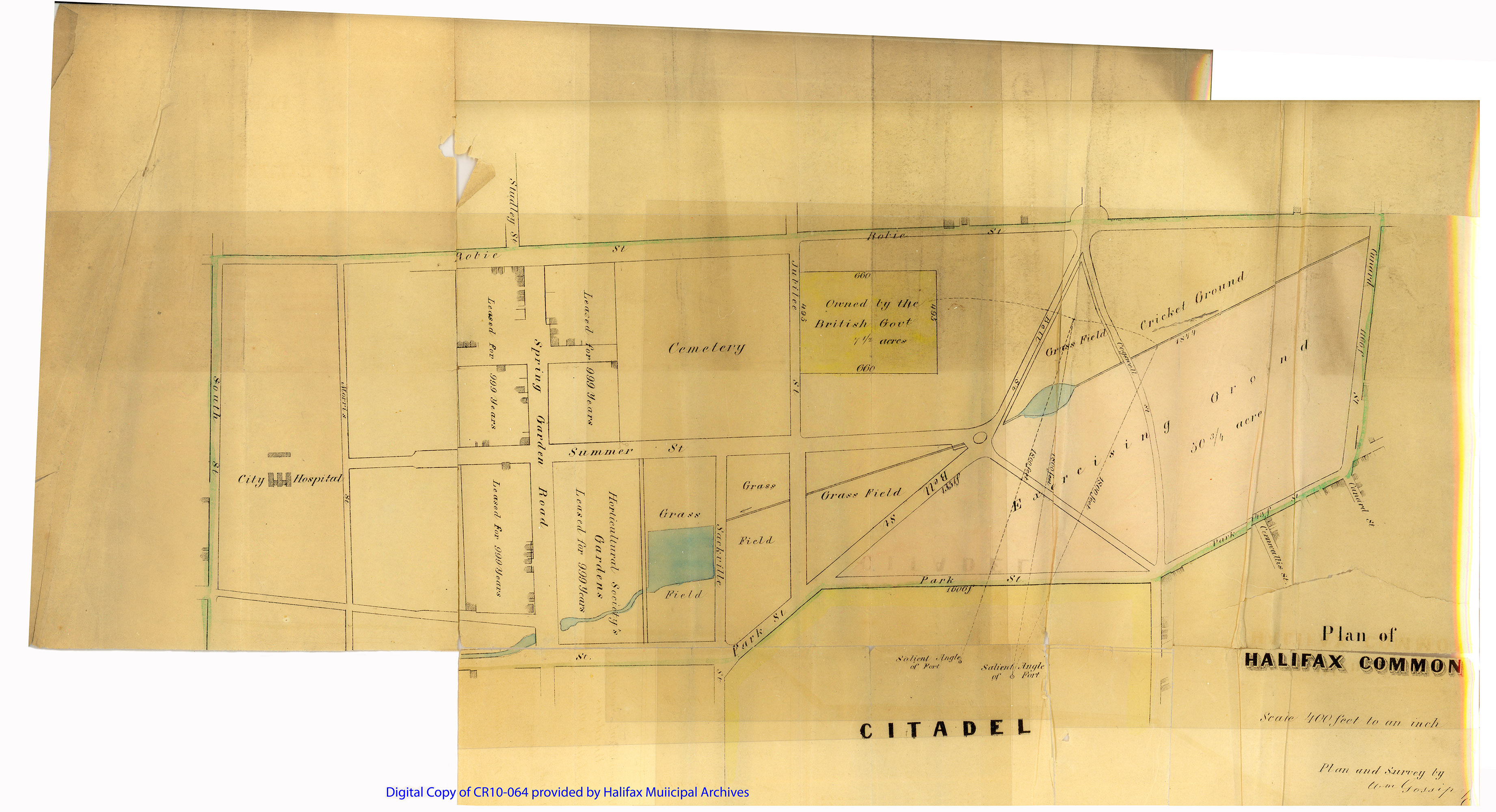 Digital copy of plan of Halifax mon showing its boundaries between Robie Cunard Park